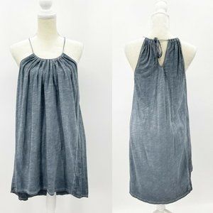 Michael Stars Blue Gray Slub Jersey Cotton Halter Dress High Low Hem